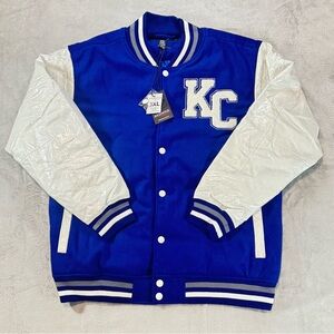 NWT In Plastic Kayden.K Varsity Jacket KC Embroidered Blue And White. 🔥